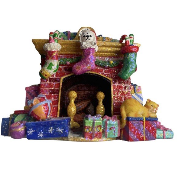 Christopher Radko Christmas Ornament Holder Display Hanger Stand Cat Fireplace - Picture 11 of 12